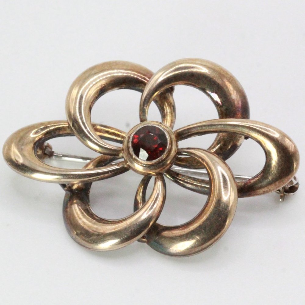 SYMMETALIC STERLING SILVER GARNET MARCASITE PIN